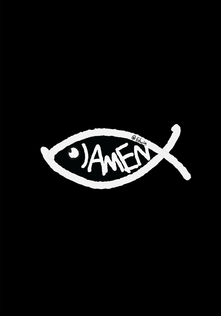 經文卡正面：JAMEN 魚形設計圖